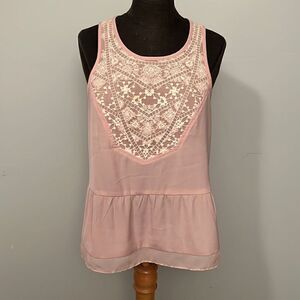 American Eagle Outfitters Pink Lace Front Sheer Tank